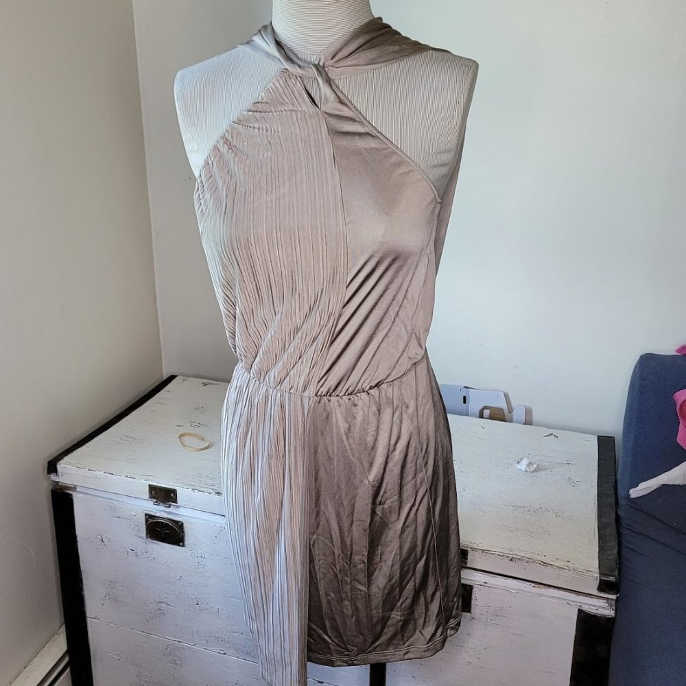 PINKO Halter Top Taupe Draped Mini Dress